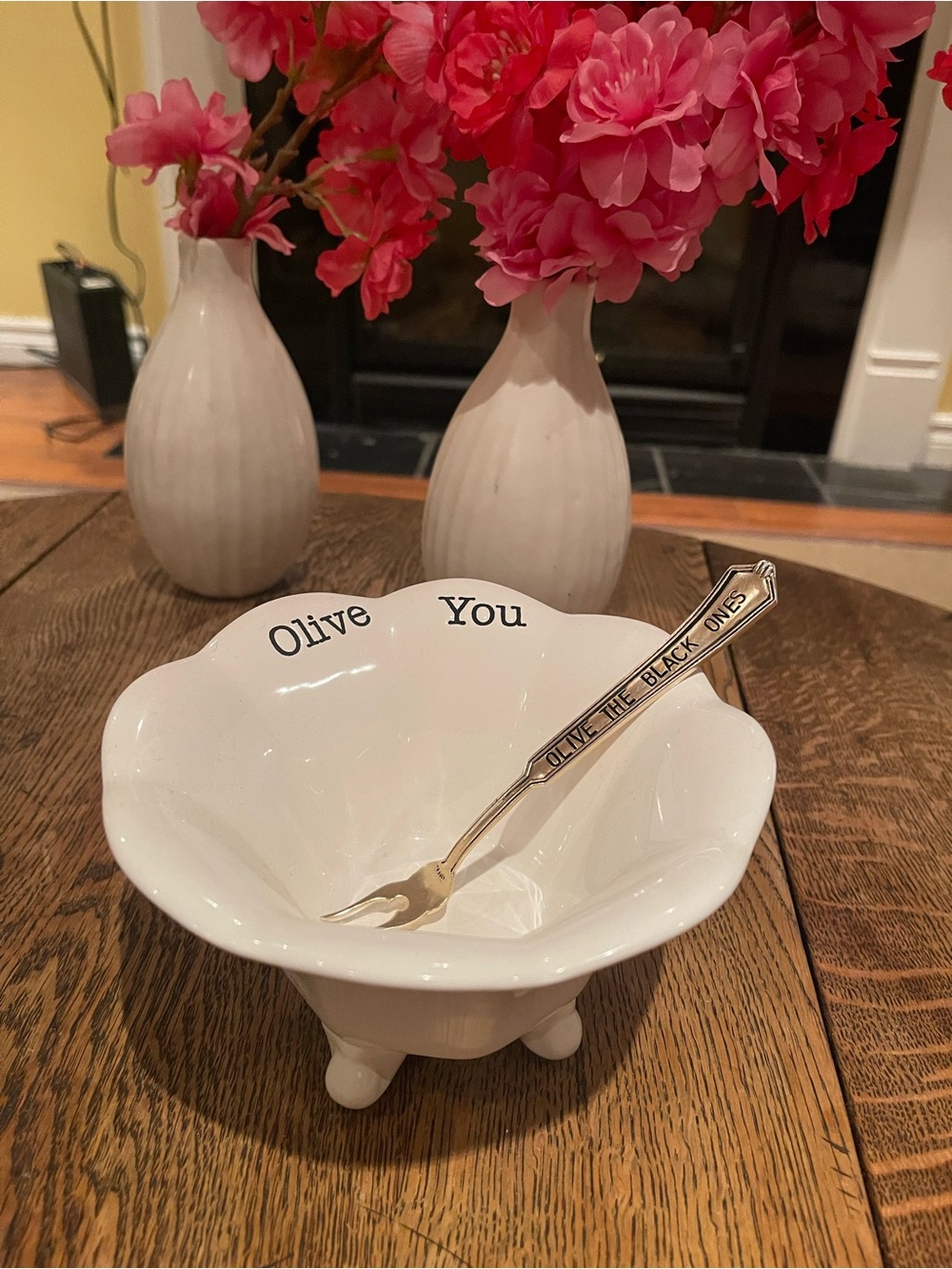 Mud Pie White Ceramic Olive Dish with Olive Fork
